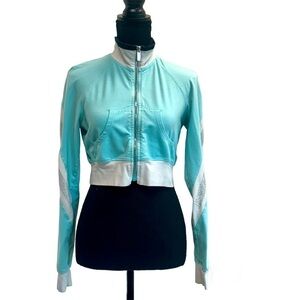 BEBE vintage blue white retro Y2K long sleeve cropped sports track jacket Sz L